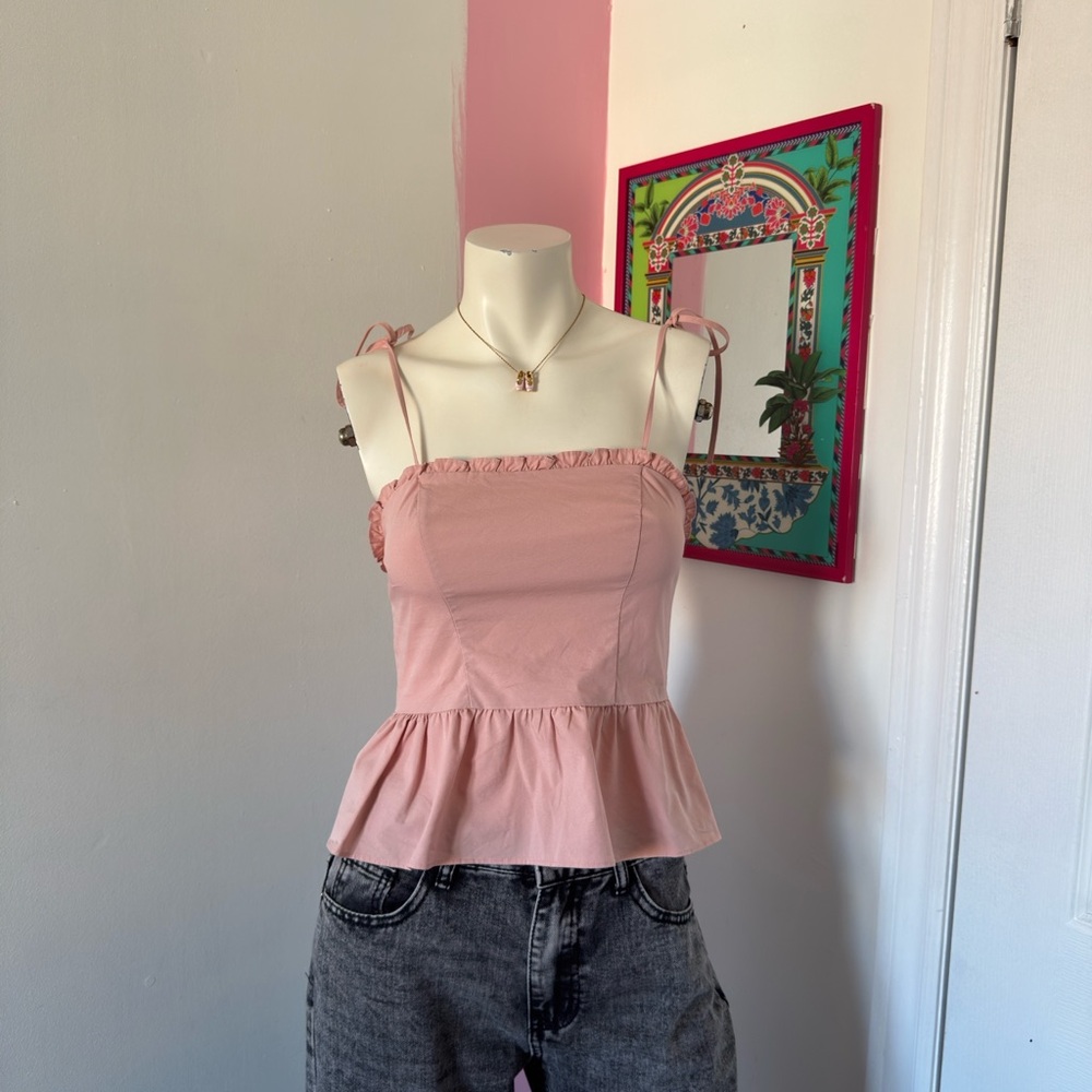 Pink Express Tie Up Strap Peplum Top